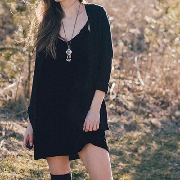 Black Velvet Slip Dress - Picture 1 of 8